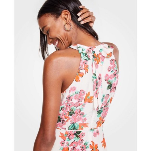 Ann Taylor  Floral Halter Bow Back Flare Dress - Picture 4 of 5